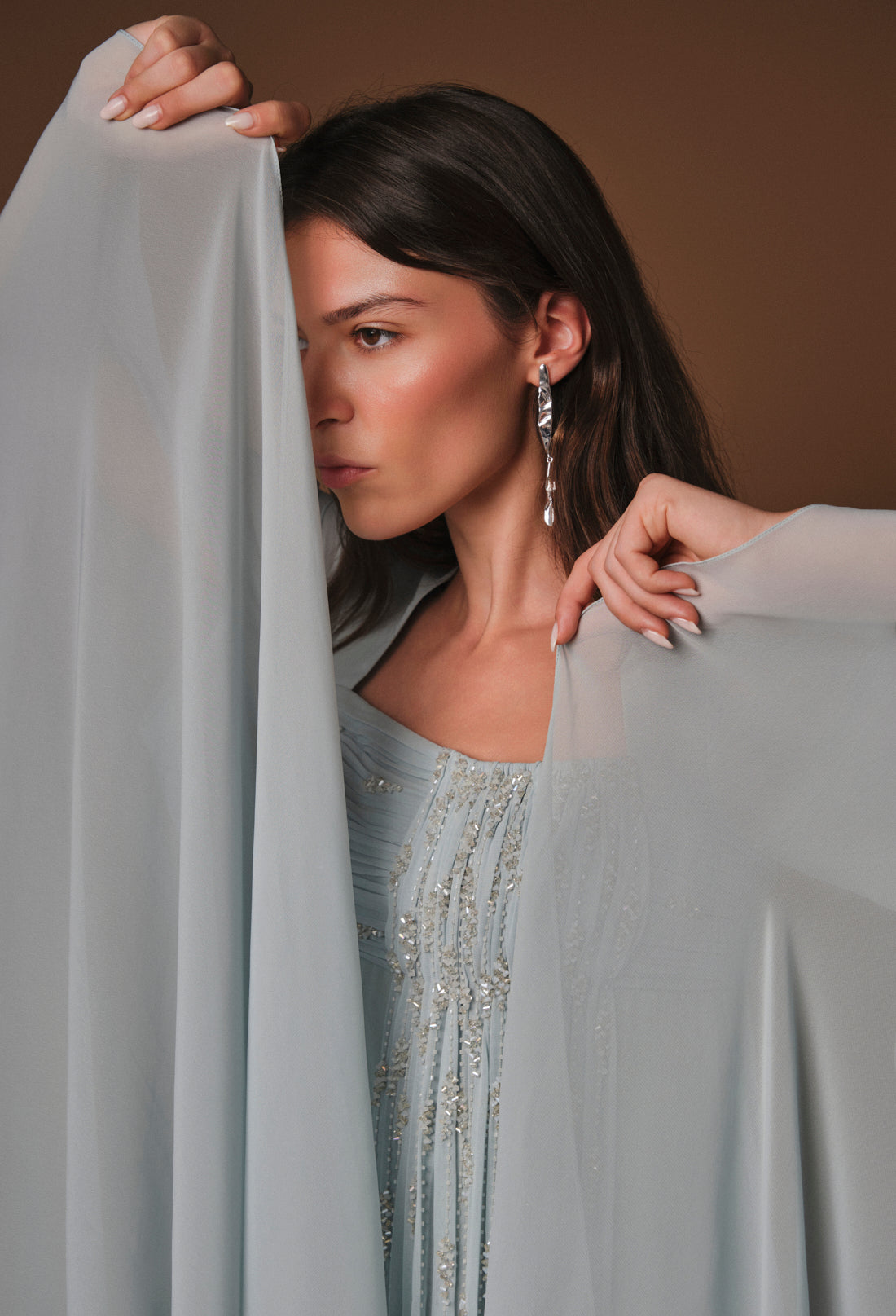 AQUILLORA Zenith long Sleeve Kaftan - Pale Turquoise (Image 3)