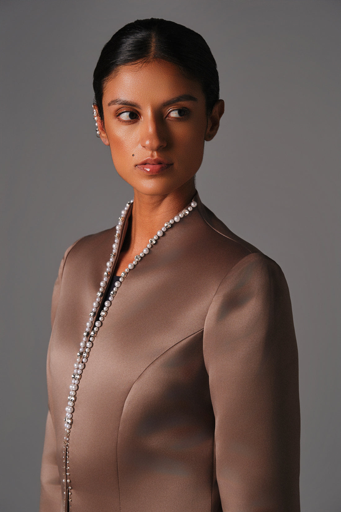 AQUILLORA Twilight Embellished Abaya - Brown (Image 3)