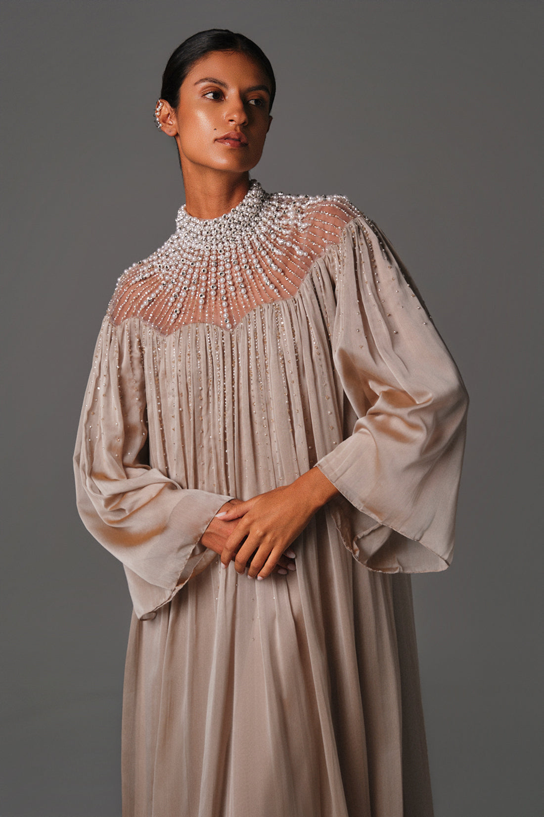 AQUILLORA Twilight Embellished Kaftan - Beige (Image 3)