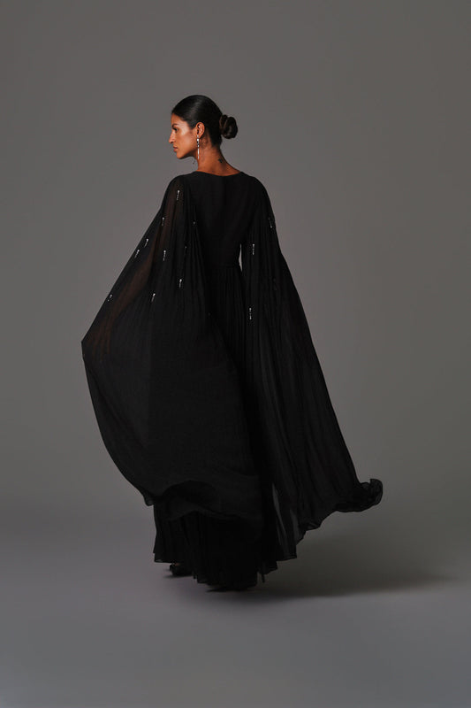 AQUILLORA Twilight Cape Sleeve Kaftan - Black (Image 2)