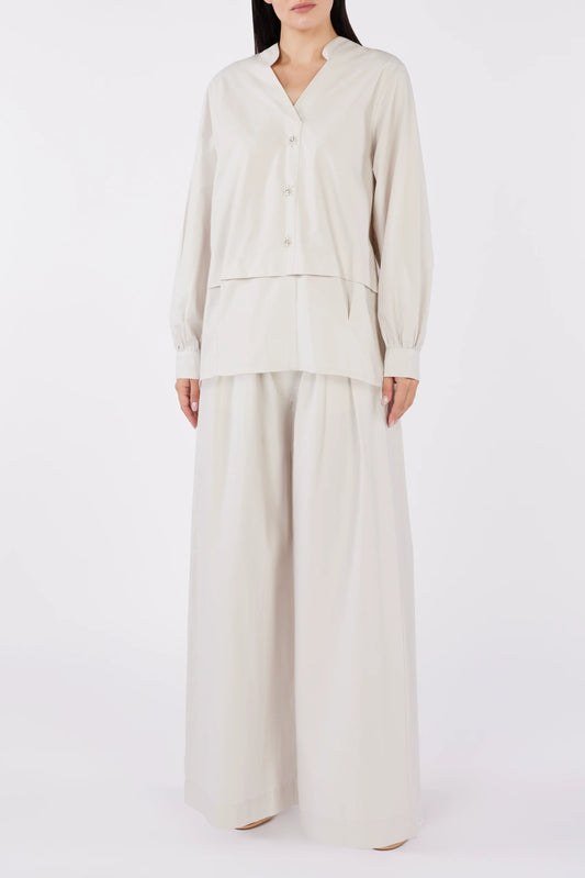 Indulgence V Neck Shirt with Crystal and Pearl Embellishment