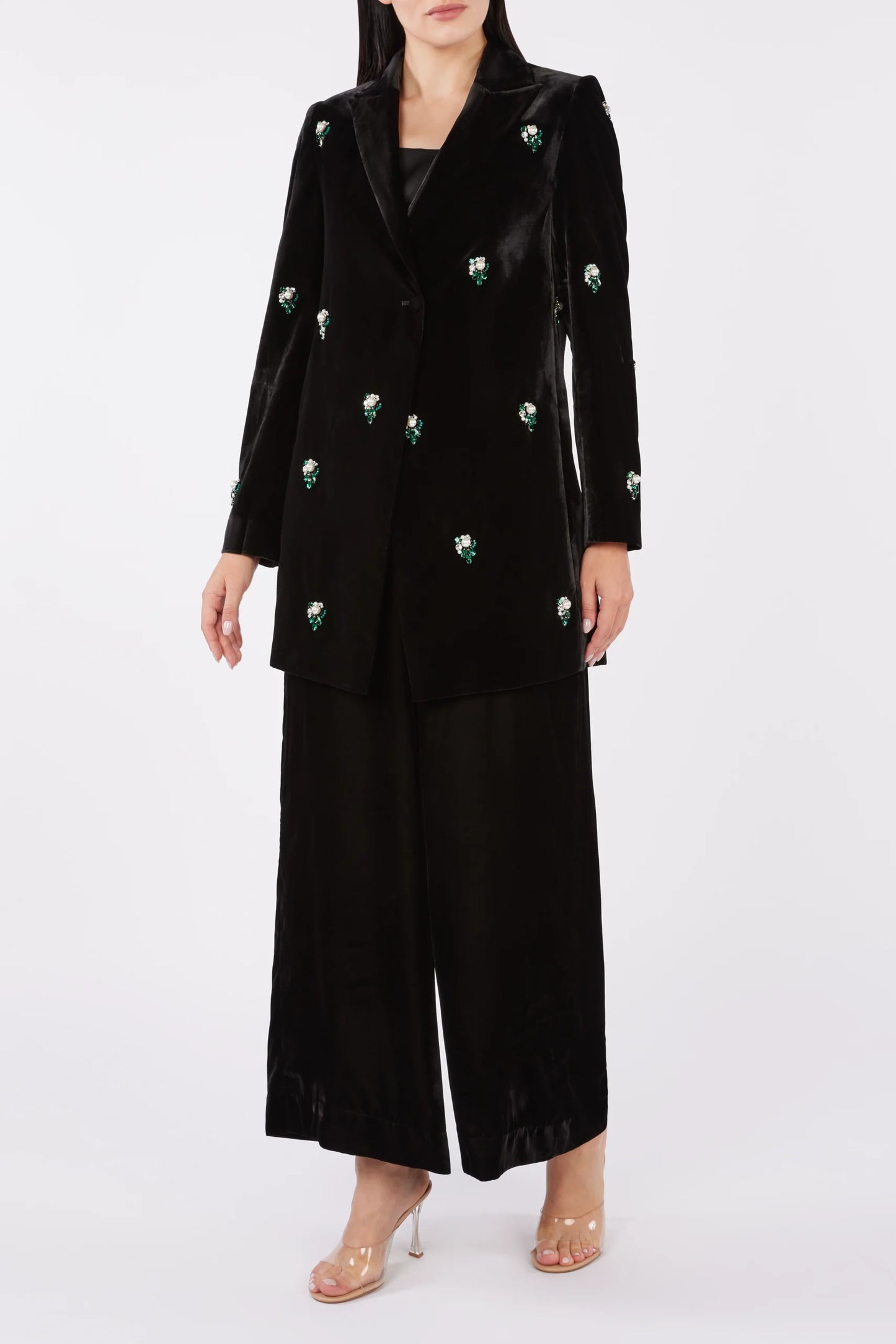 Indulgence Crystal Embellished Velvet Blazer