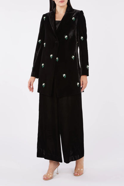 Indulgence Crystal Embellished Velvet Blazer