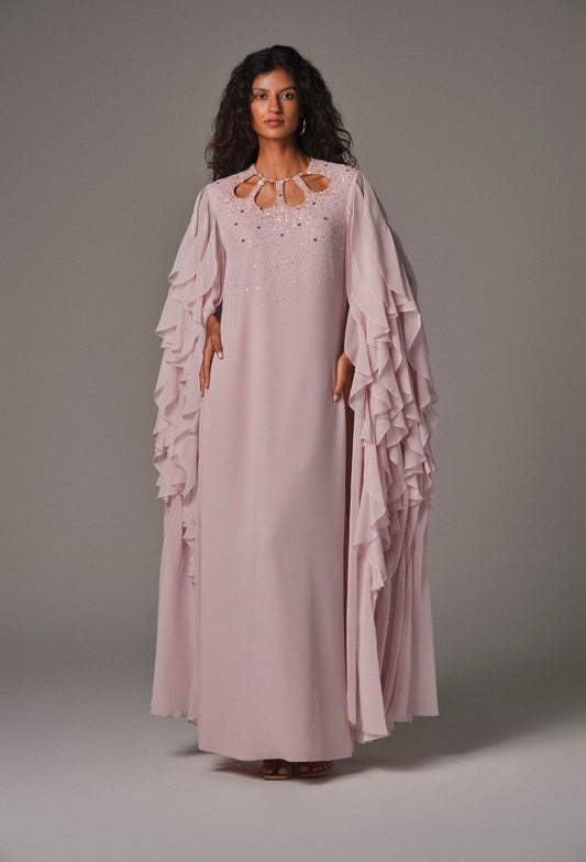 AQUILLORA Innocence long ruffle sleeve Kaftan - Light Pink (Image 1)