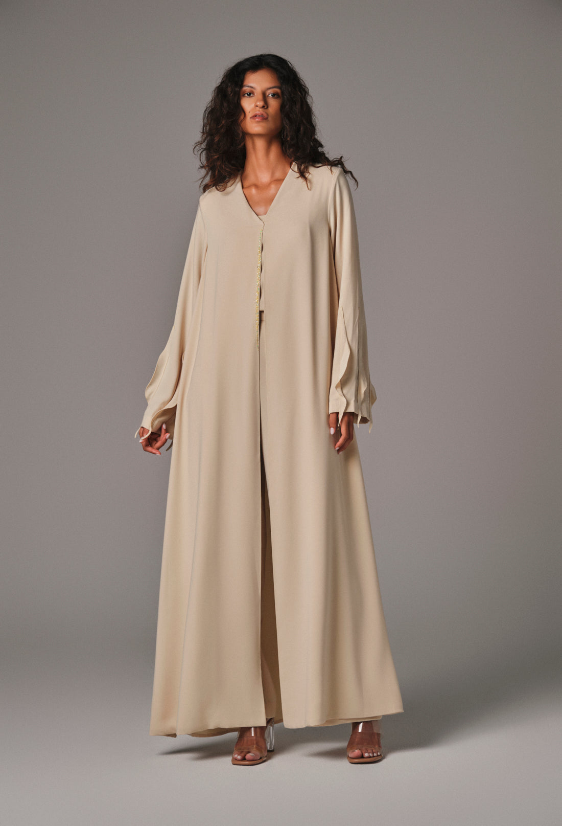 AQUILLORA Innocence Ruffles Sleeve Abaya - Butter Yellow (Image 1)