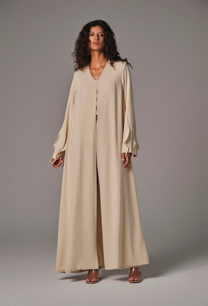 AQUILLORA Innocence Ruffles Sleeve Abaya - Butter Yellow (Image 1)