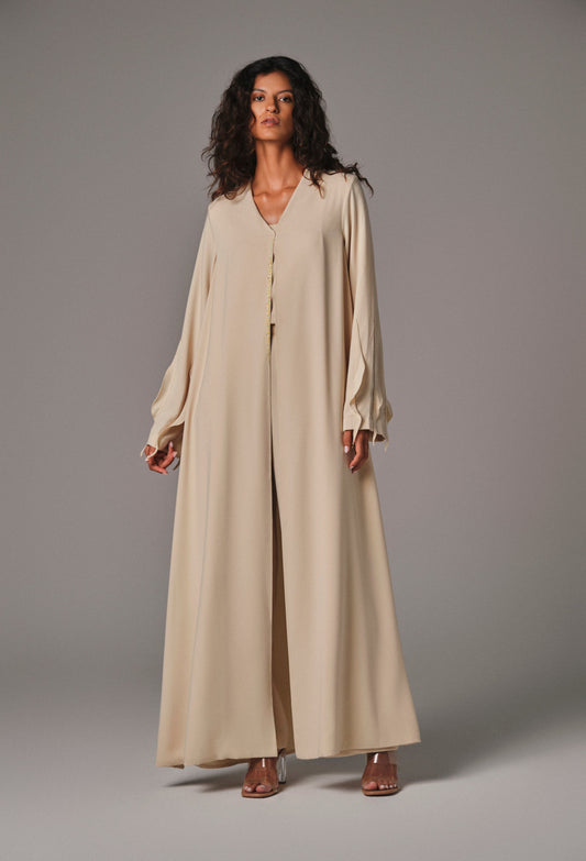 AQUILLORA Innocence Ruffles Sleeve Abaya - Butter Yellow (Image 1)
