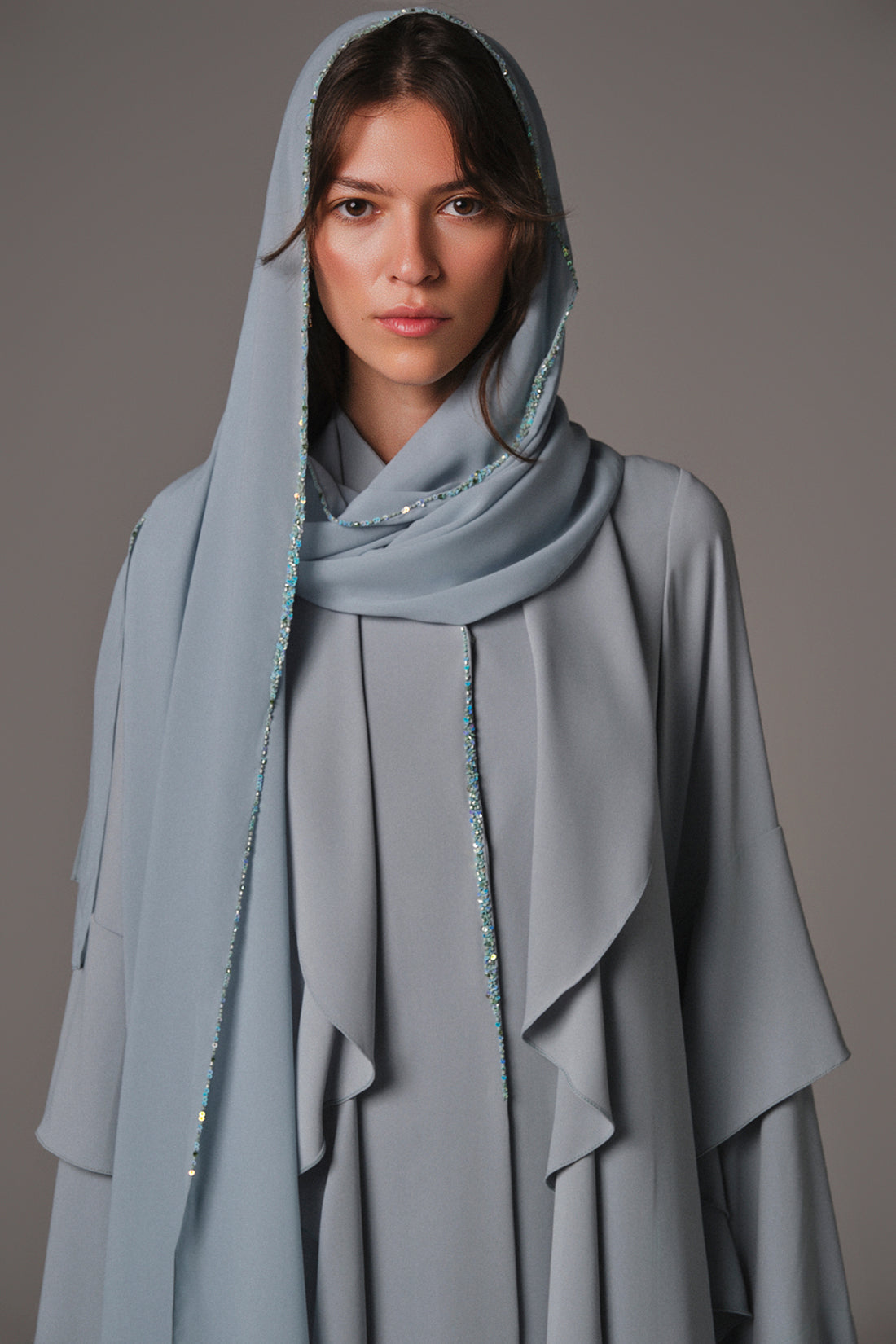 AQUILLORA Innocence Ruffles Abaya - Seafoam (Image 2)