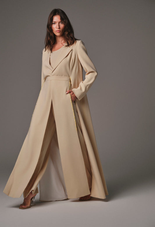 AQUILLORA Innocence Abaya with top and pants set - Butter Yellow (Image 1)