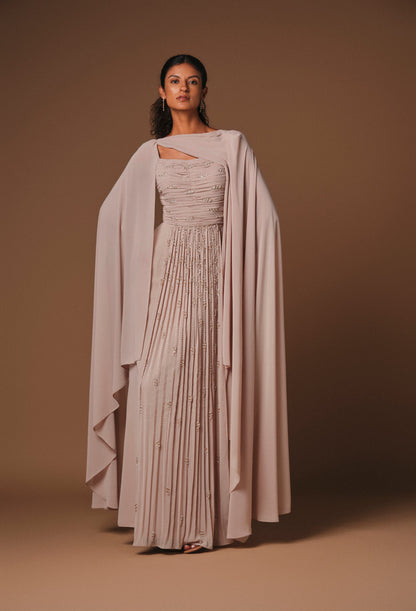 AQUILLORA Zenith Pleated Kaftan - Beige (Image 1)