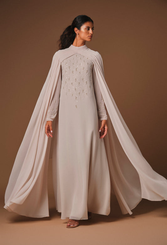 AQUILLORA Zenith Embellished Kaftan - Beige (Image 1)