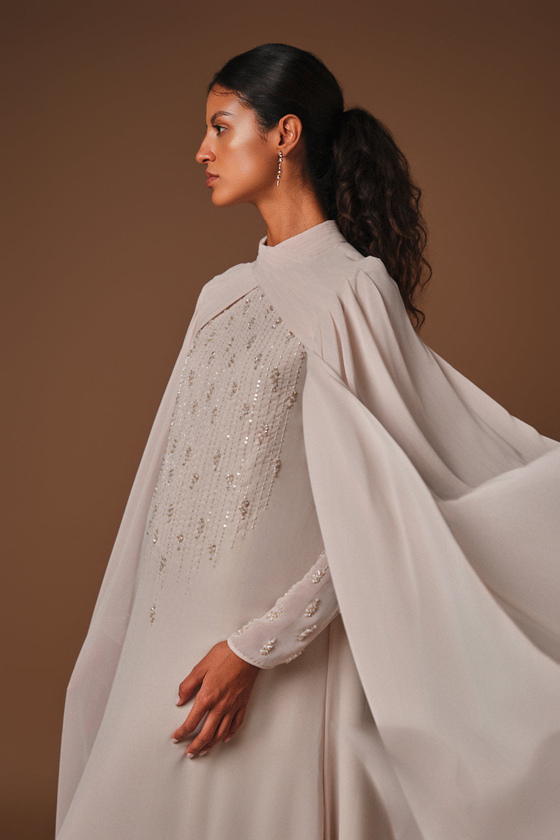 AQUILLORA Zenith Embellished Kaftan - Beige (Image 2)