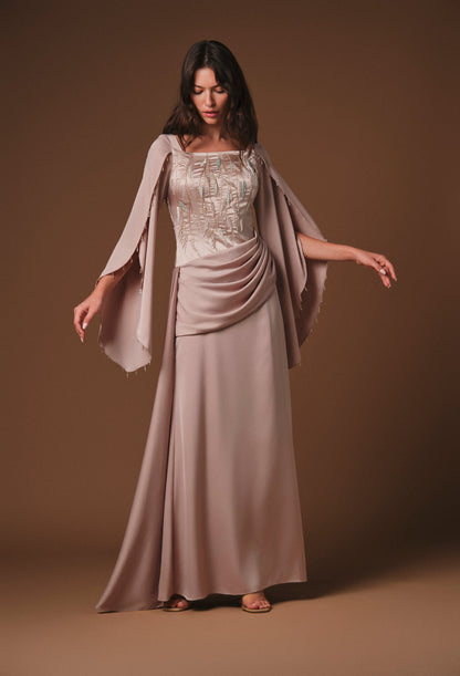 AQUILLORA Zenith Corset Style Dress - Beige (Image 1)