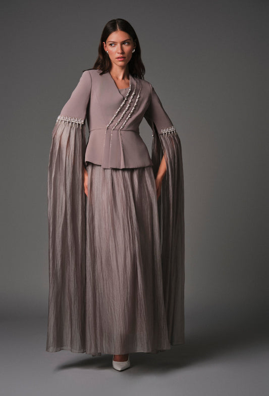 AQUILLORA Twilight Cape Dress - Mauve (Image 1)