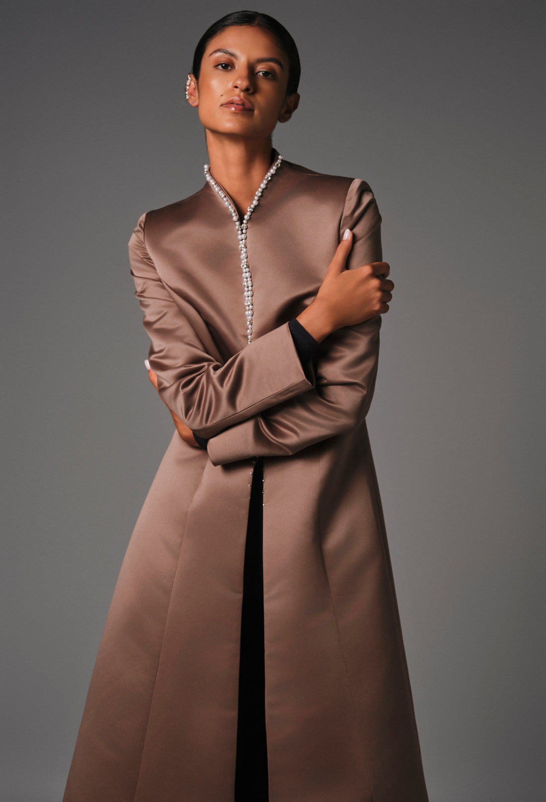 AQUILLORA Twilight Embellished Abaya - Brown (Image 2)