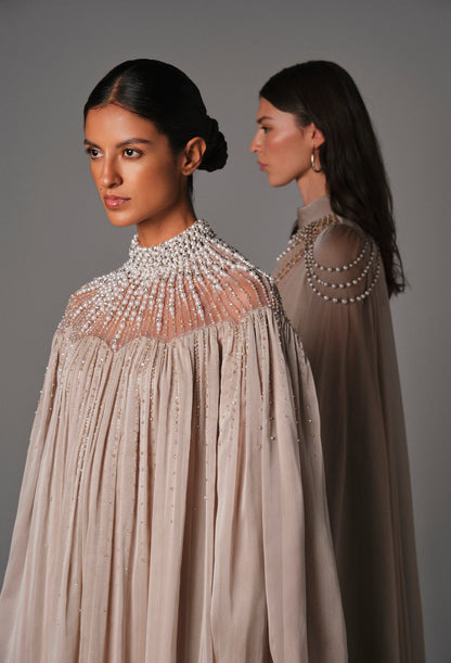 AQUILLORA Twilight Embellished Kaftan - Beige (Image 2)