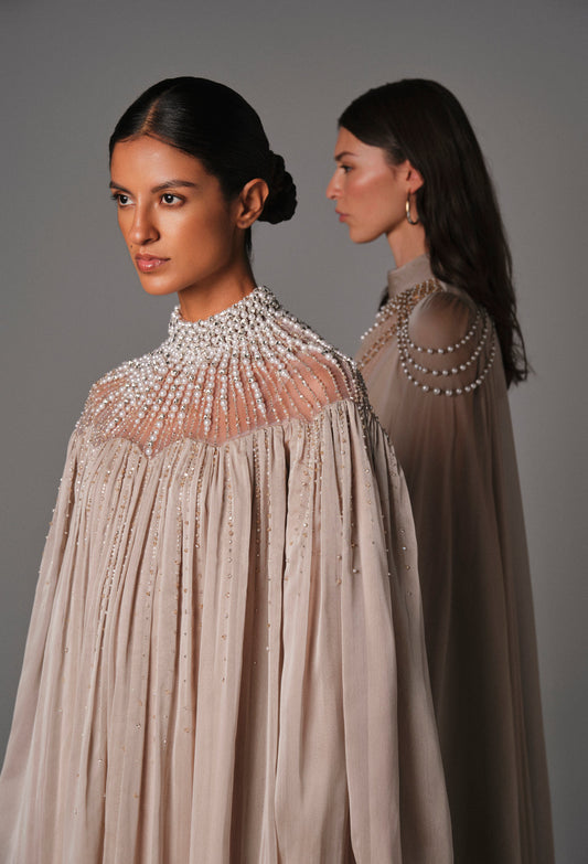 AQUILLORA Twilight Embellished Kaftan - Beige (Image 2)