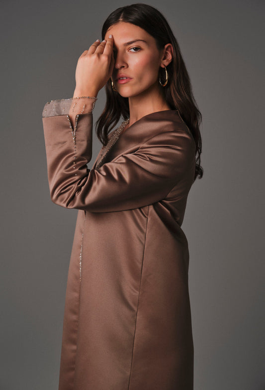 AQUILLORA Twilight Straight Cut Abaya - Brown (Image 2)