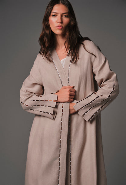 AQUILLORA Twilight A- line linen abaya - Beige (Image 2)