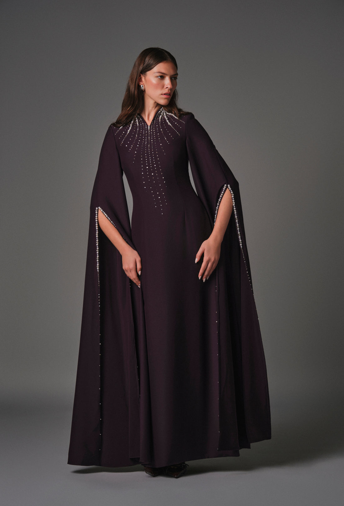 AQUILLORA Twilight long Sleeve Kaftan - Purple (Image 1)