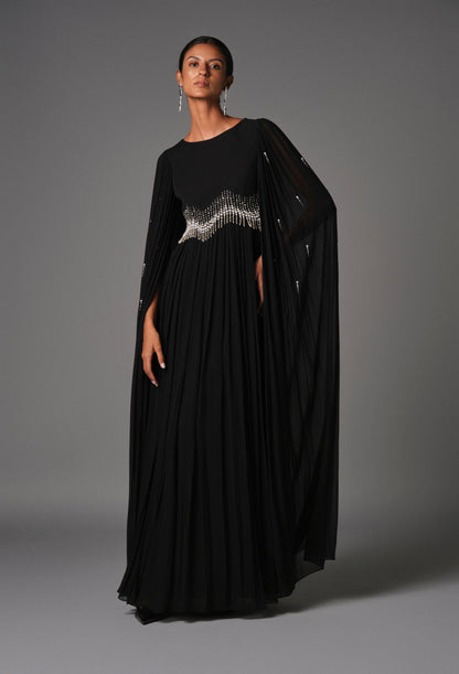 AQUILLORA Twilight Cape Sleeve Kaftan - Black (Image 1)