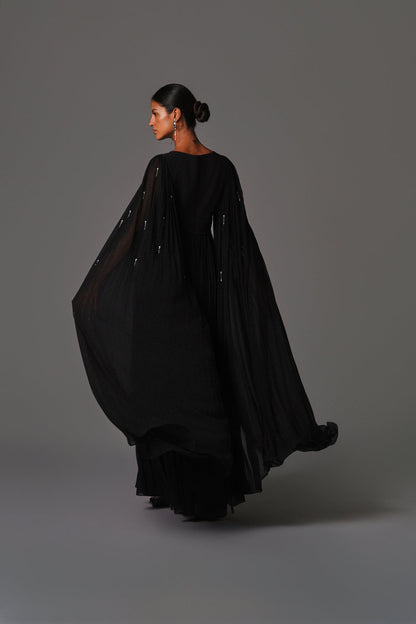 AQUILLORA Twilight Cape Sleeve Kaftan - Black (Image 2)