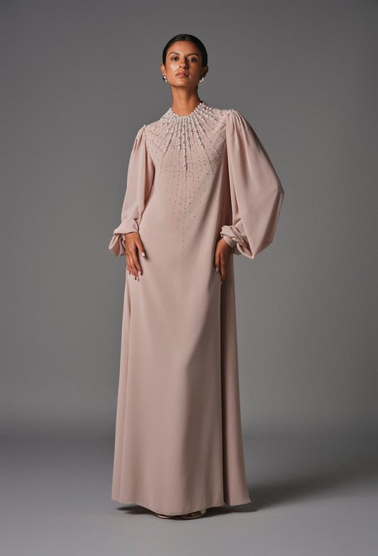 AQUILLORA Twilight flowy sleeve Kaftan - Beige (Image 1)