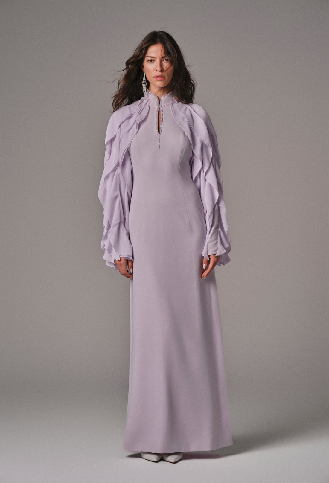 AQUILLORA Innocence Ruffle Sleeve Dress - Lilac (Image 1)