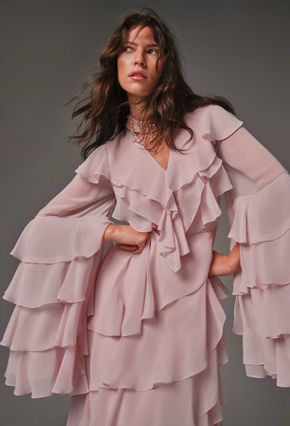 AQUILLORA Innocence Ruffles Dress - Light Pink (Image 1)