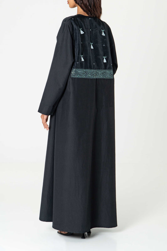 Black Abaya with Beaded Organza Back