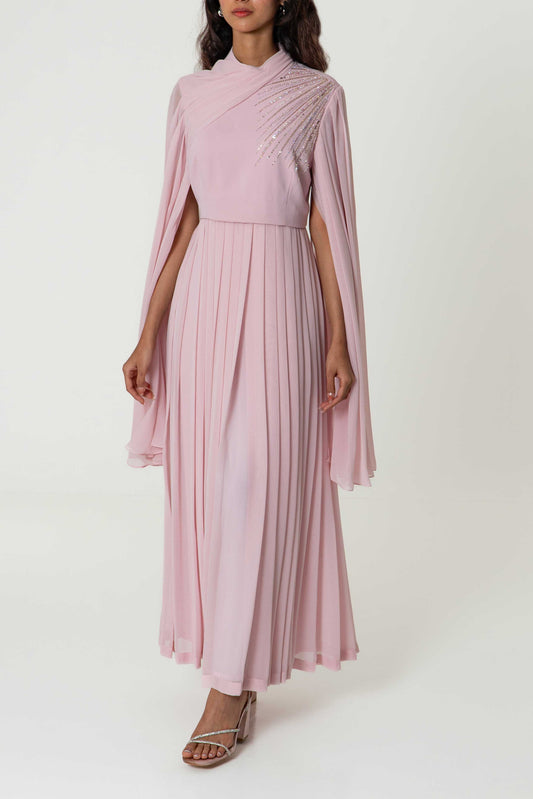 Crystal-Embellished Pleated Dress
