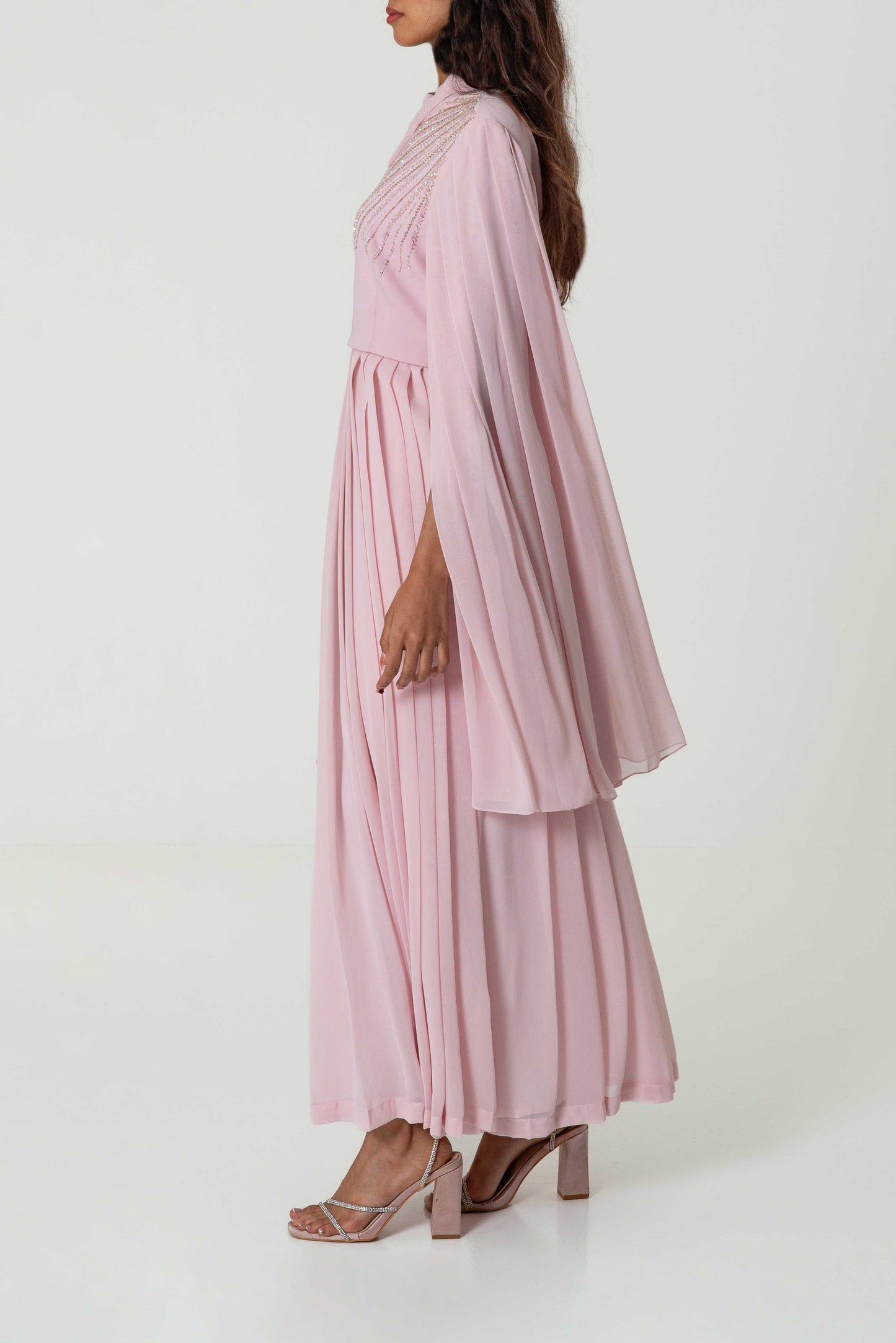 Crystal-Embellished Pleated Dress