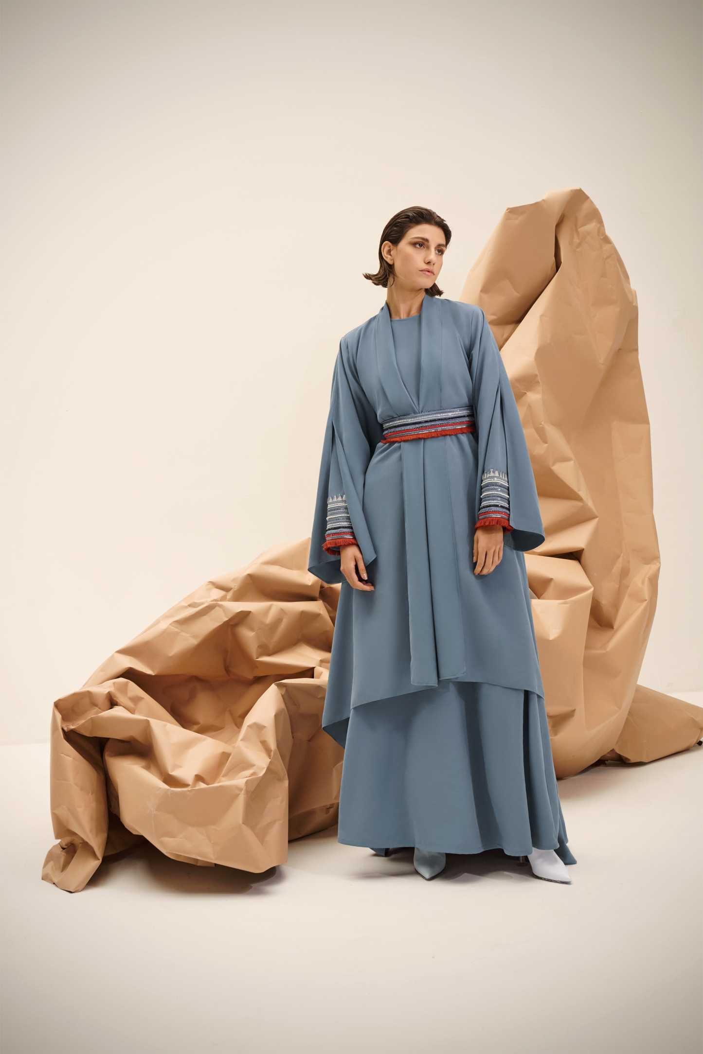 The dispersion cape dress with belt